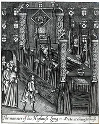 Oliver Cromwell (1599-1658) aufgebahrt, ca. 1658